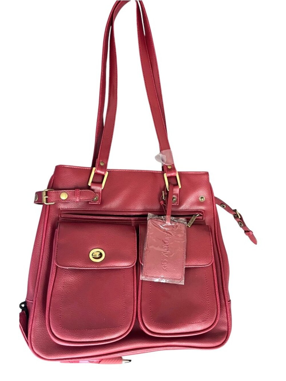 Simply GO Red Leather Travel Tote Bag With Pockets & Umbrella